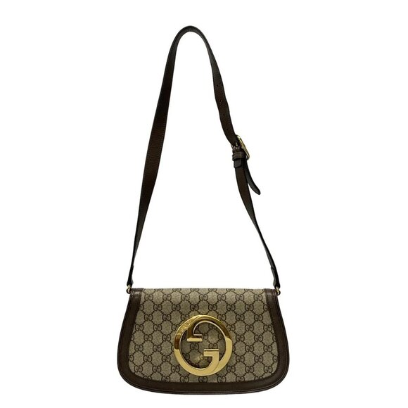 Auth GUCCI Blondy 699268 Beige Ebony Dark Brown PVC Leather Shoulder Bag - Picture 1 of 16